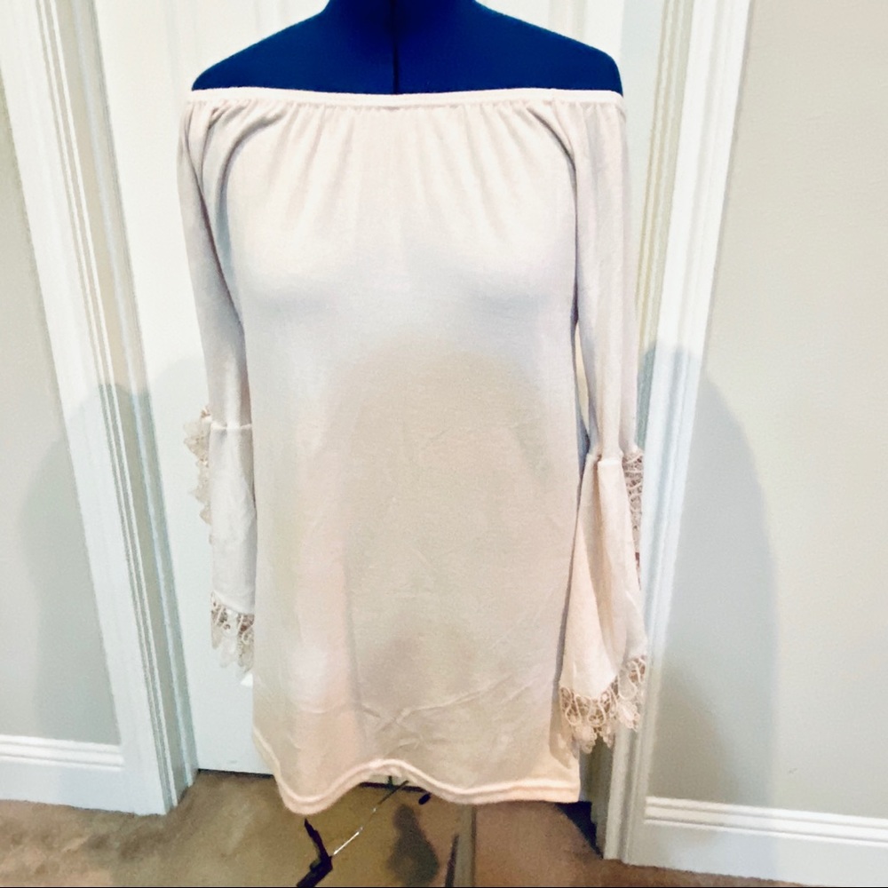 Win Win boho chic tunic dress off shoulder beige